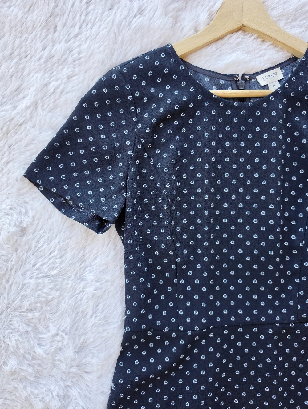 J. Crew Navy Crepe Short Sleeve Flounce Hem Dress.‎